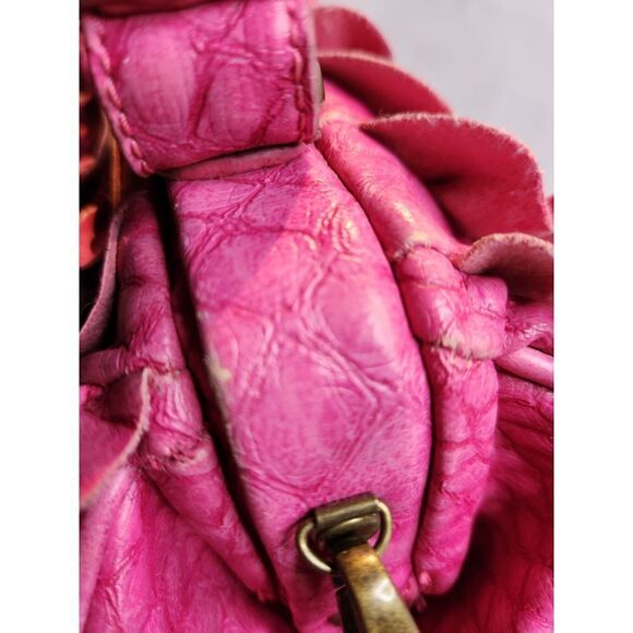 Jessica Simpson Hot Pink Vegan Leather Croc Embossed Ruffled Doctor Bag Purse - Picture 9 of 12